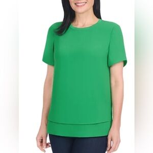 Hilary Radley Green Boxy Short Sleeve Blouse